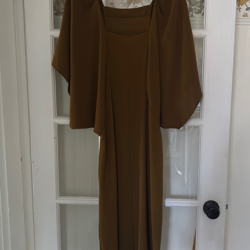 Zara Brown Dolman Sleeve Cocktail Gown